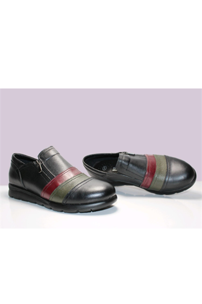 Scavia 230 Ortopedik Hakkiki Deri Kadın Ayakkabısı siyah haki