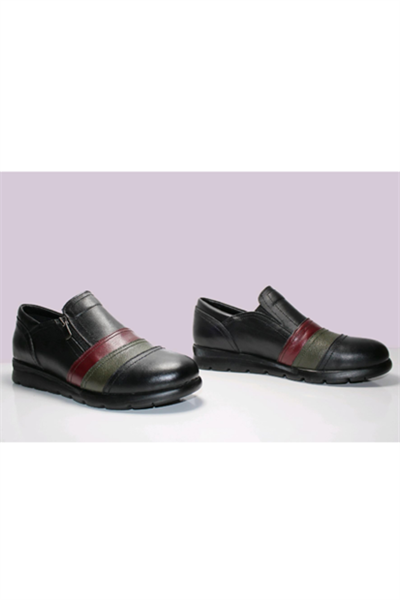 Scavia 230 Ortopedik Hakkiki Deri Kadın Ayakkabısı siyah haki