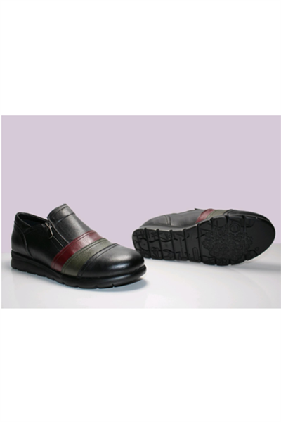 Scavia 230 Ortopedik Hakkiki Deri Kadın Ayakkabısı siyah haki