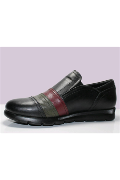 Scavia 230 Ortopedik Hakkiki Deri Kadın Ayakkabısı siyah haki