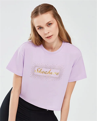 Skechers S221460-505 W Graphic Tee Shiny Logo Kadın T-shirt Lila