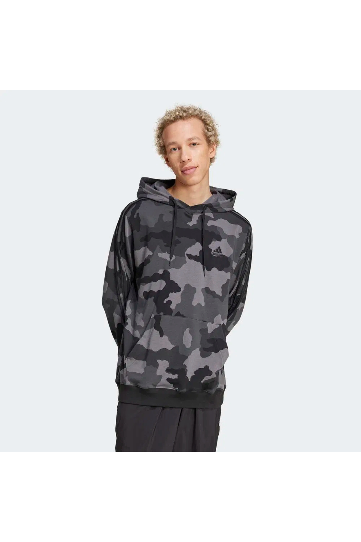 Adidas IV7383 M CAMO HD Erkek Kapşonlu Sweat Siyah Gri