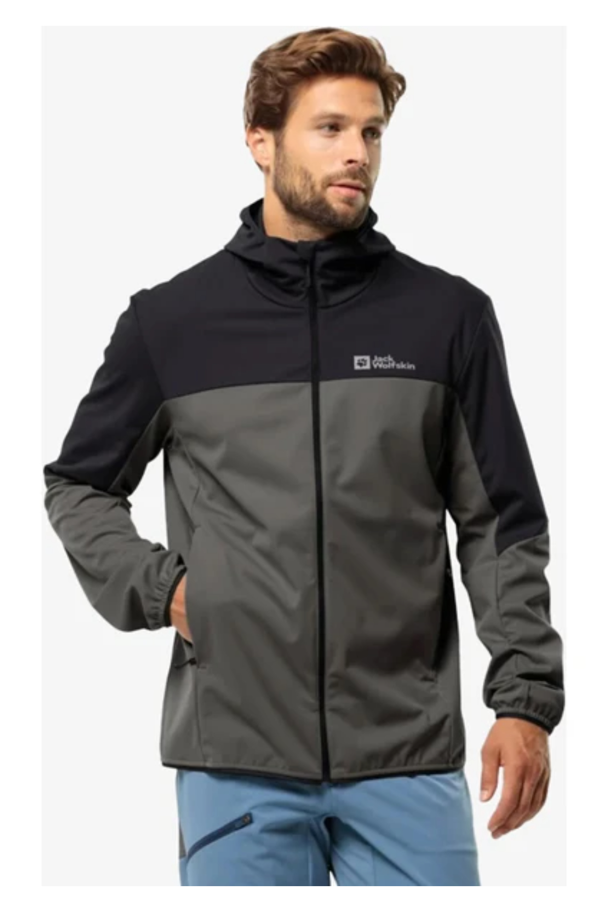 Jack Wolfskin 1306923_6945 FELDBERG HOODY M Outdoor Yağmurluk Siyah Gri