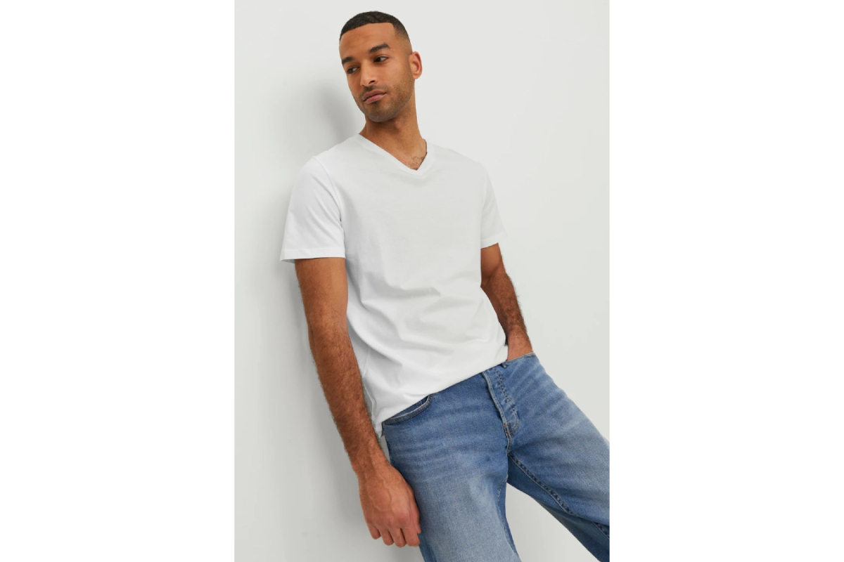 Jack&Jones 12156102 JJEORGANIC BASIC TEE SS V-NECK Erkek T-Shirt Beyaz