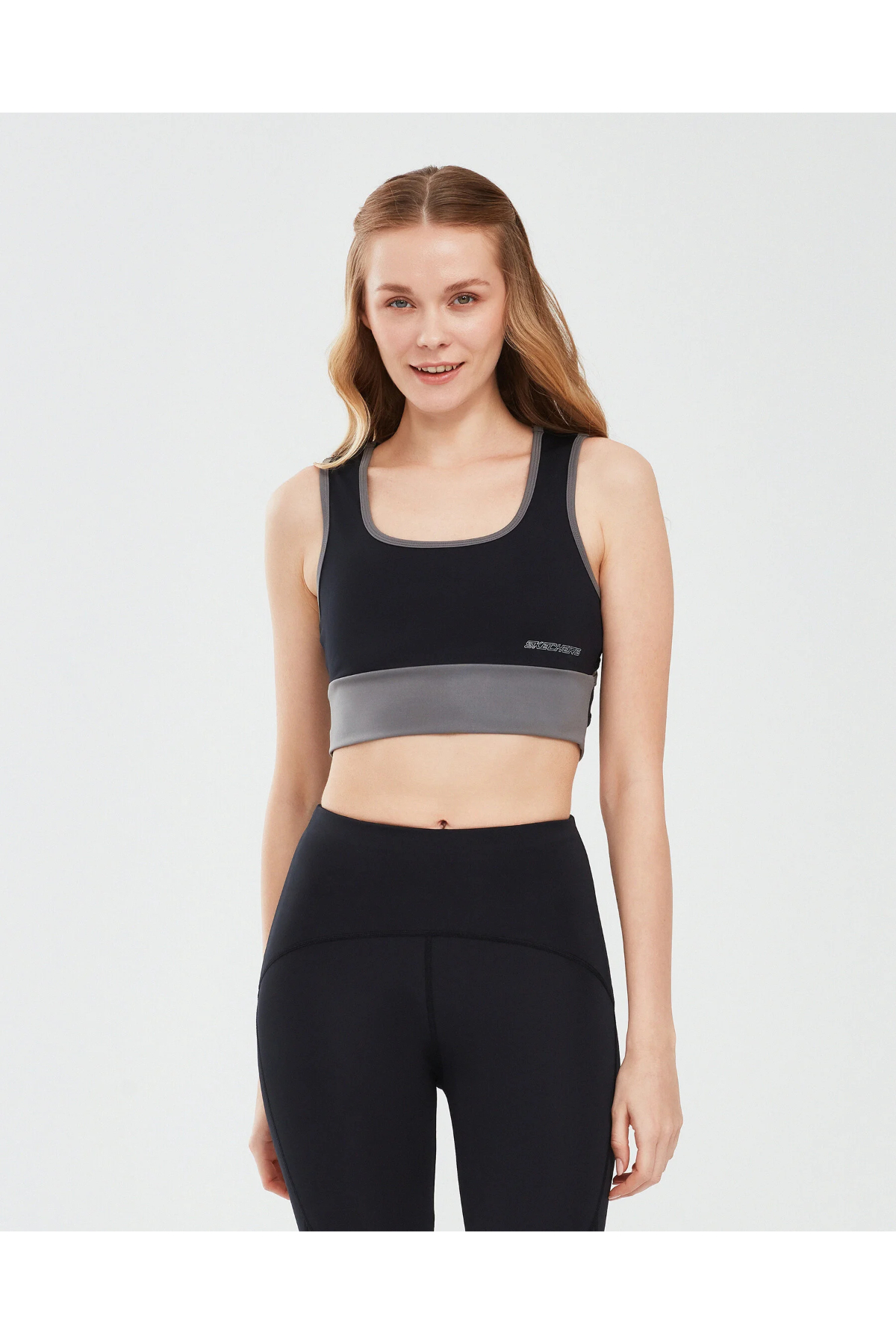 Skechers S241110-001 W Performance Coll Mid Kadın Sporcu Sütyeni Siyah Gri
