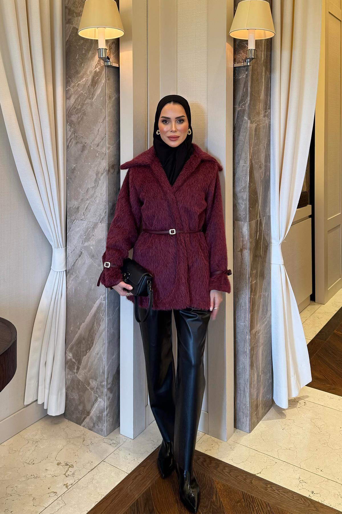 Astarlı Kürk Ceket Bordo