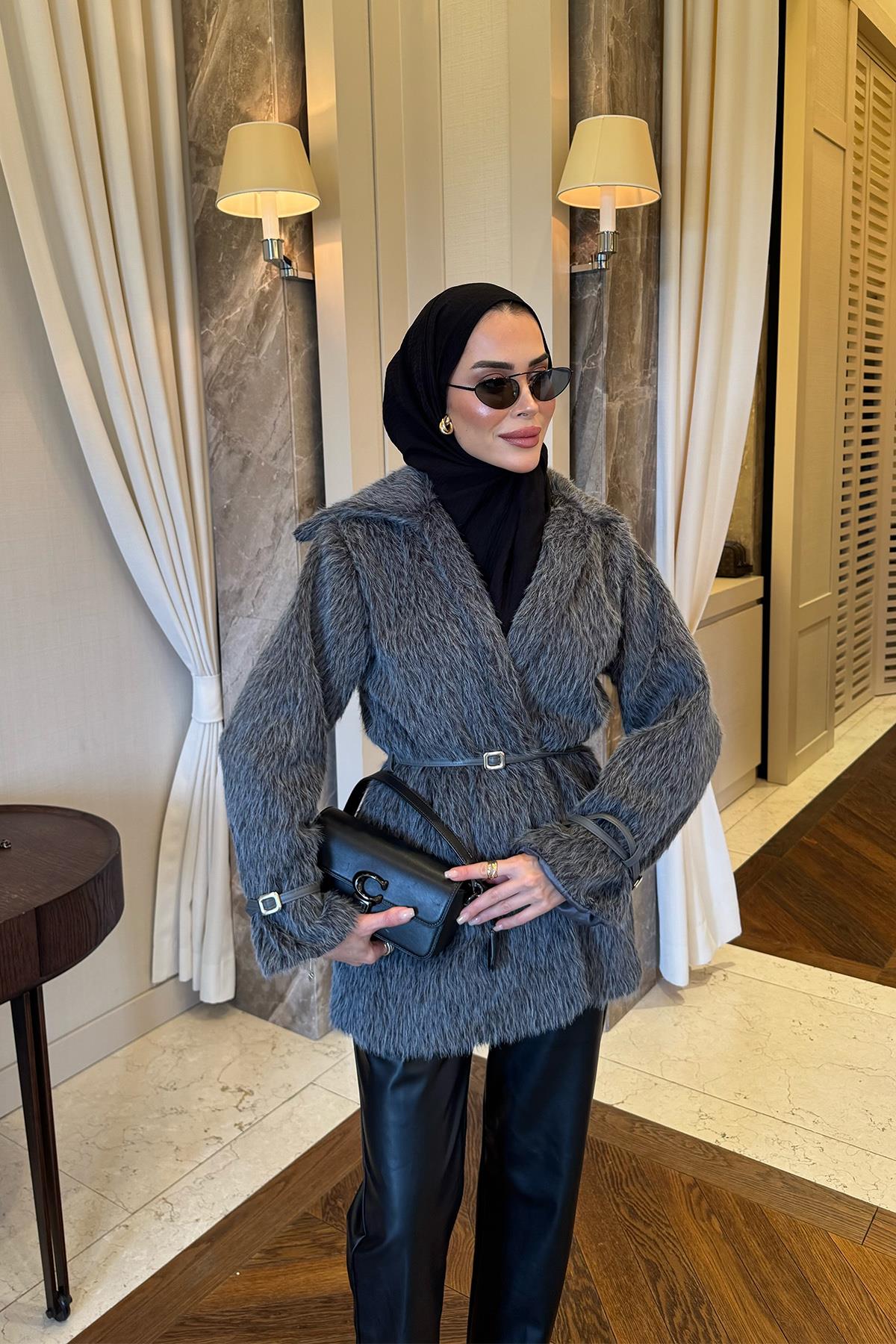 Astarlı Kürk Ceket Gri