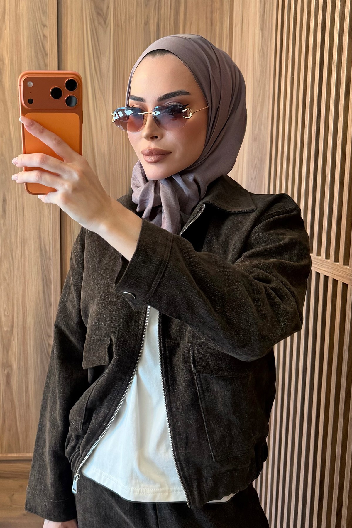 Bomber Ceketli Takım Kahverengi