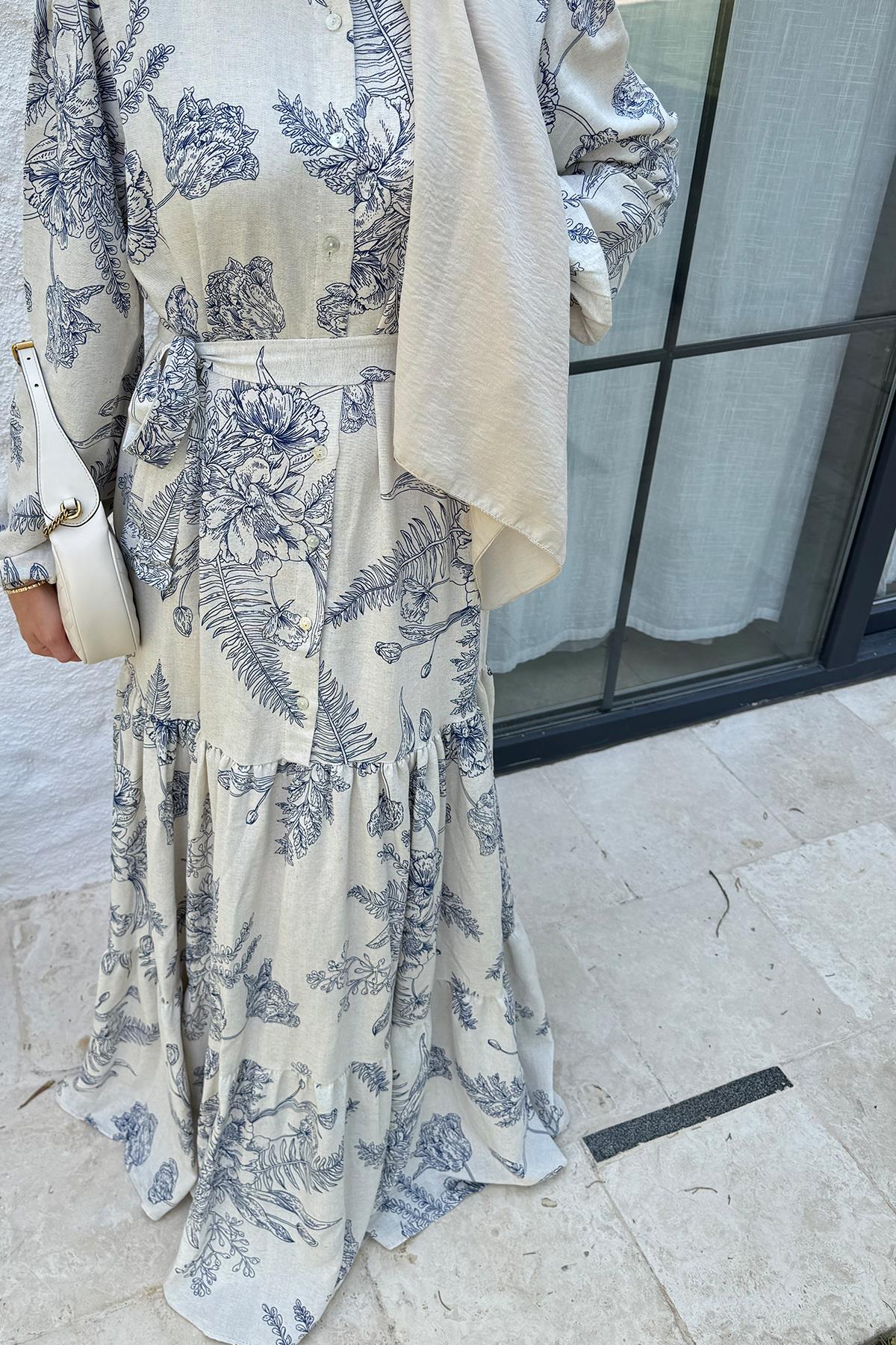 Daisy Lacivert Keten Elbise