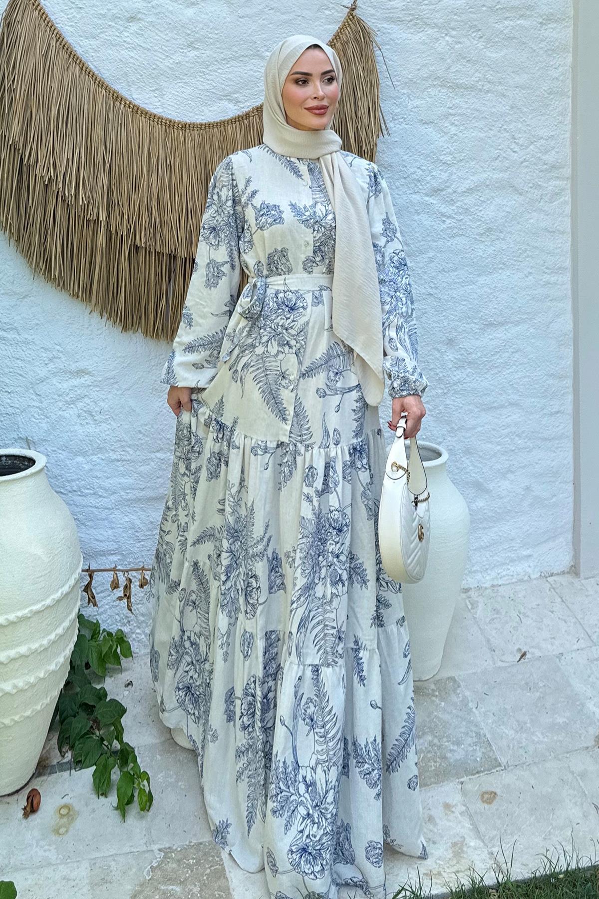 Daisy Lacivert Keten Elbise