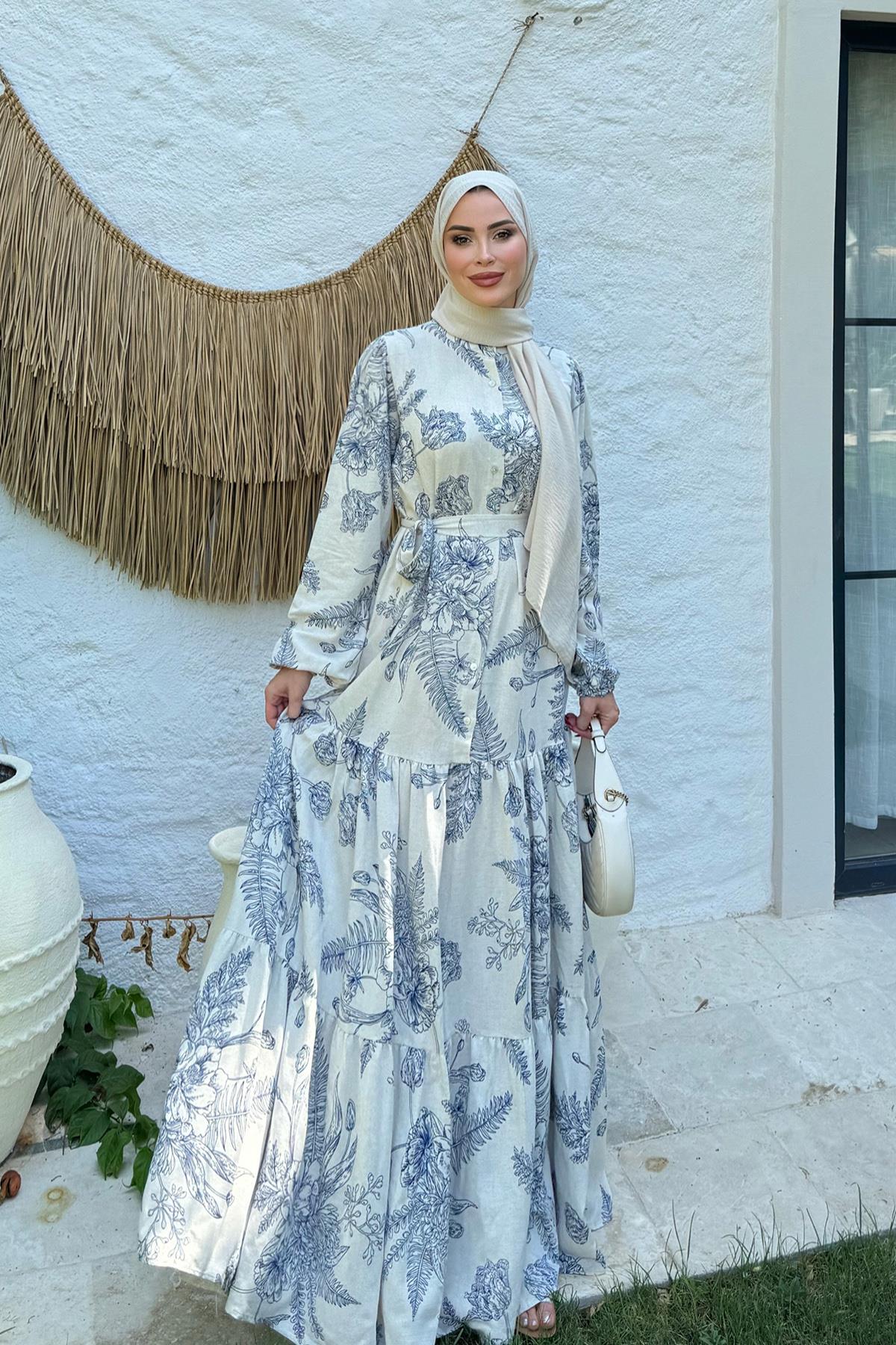 Daisy Lacivert Keten Elbise