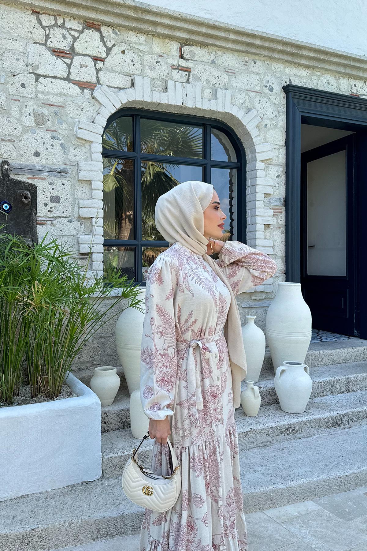 Daisy Pembe Keten Elbise