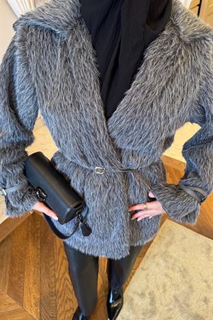 Astarlı Kürk Ceket Gri