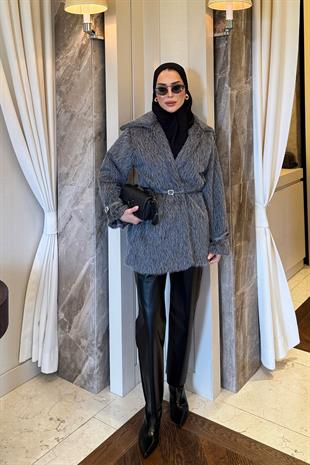 Astarlı Kürk Ceket Gri