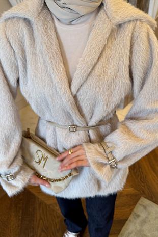 Astarlı Kürk Ceket Krem