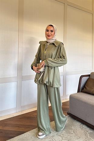 Balon Kesim Taşlı Haki Takım