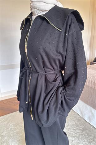 Balon Kesim Taşlı Siyah Takım