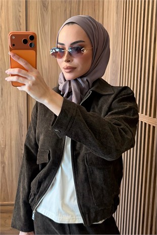 Bomber Ceketli Takım Kahverengi