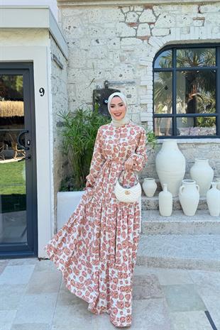 Felicia Çiçek Desenli Keten Elbise