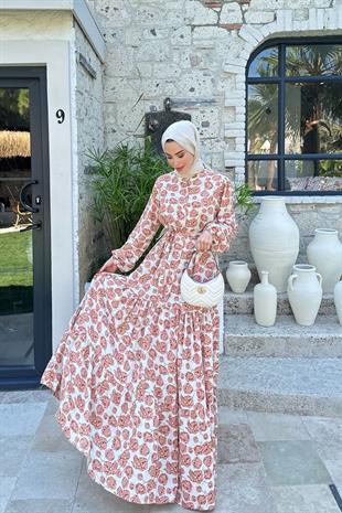 Felicia Çiçek Desenli Keten Elbise