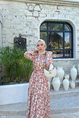 Felicia Çiçek Desenli Keten Elbise