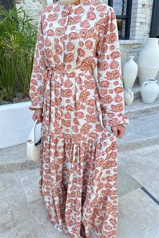 Felicia Çiçek Desenli Keten Elbise