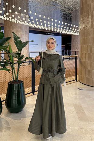Haki Denim Etekli Takım