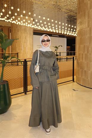 Haki Denim Etekli Takım