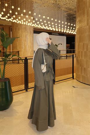 Haki Denim Etekli Takım