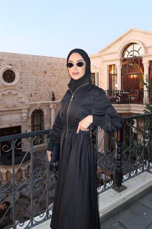 Kolej Fermuarlı Siyah Elbise