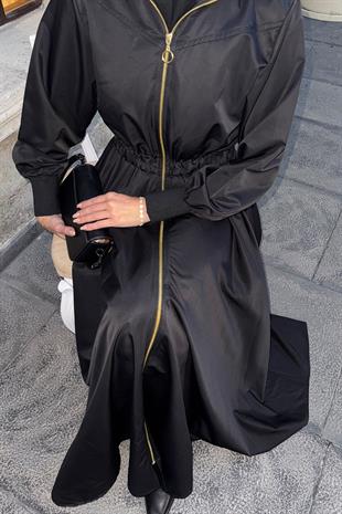 Kolej Fermuarlı Siyah Elbise