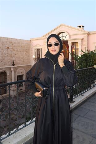 Kolej Fermuarlı Siyah Elbise