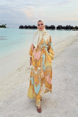 Leydi Krep Elbise-Gold