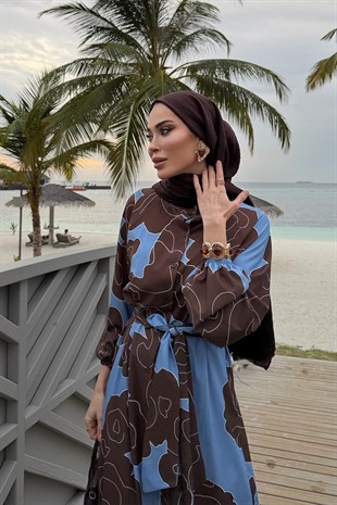 Leydi Krep Elbise-Kahverengi