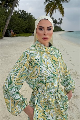 Leydi Krep Elbise-Sarı