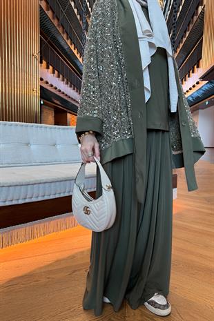 Payetli 3lü Takım Haki