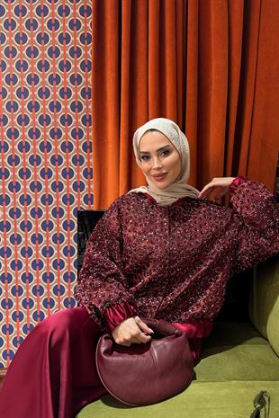 Payetli Saten Bordo Ceket