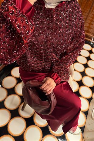 Payetli Saten Bordo Ceket