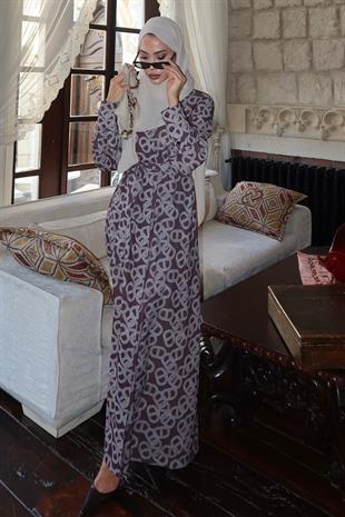 Riga Krep Kahverengi Elbise