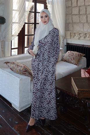 Riga Krep Kahverengi Elbise