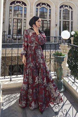 September Krep Bordo Elbise