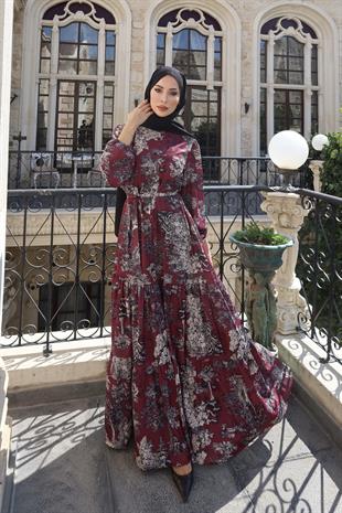 September Krep Bordo Elbise