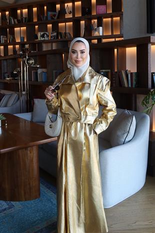 Taş Detaylı Gold Etekli Takım