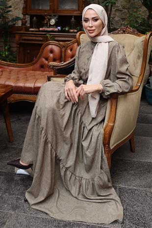 Volia Krep Yağ Yeşili Elbise