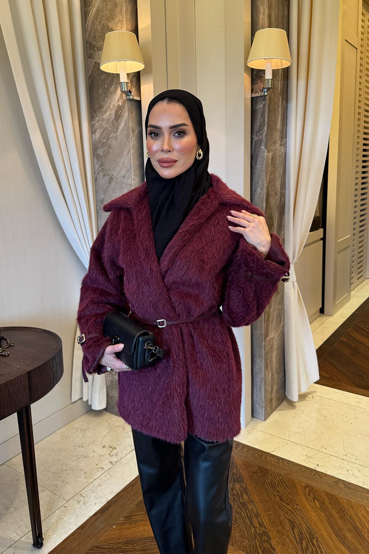 Astarlı Kürk Ceket Bordo