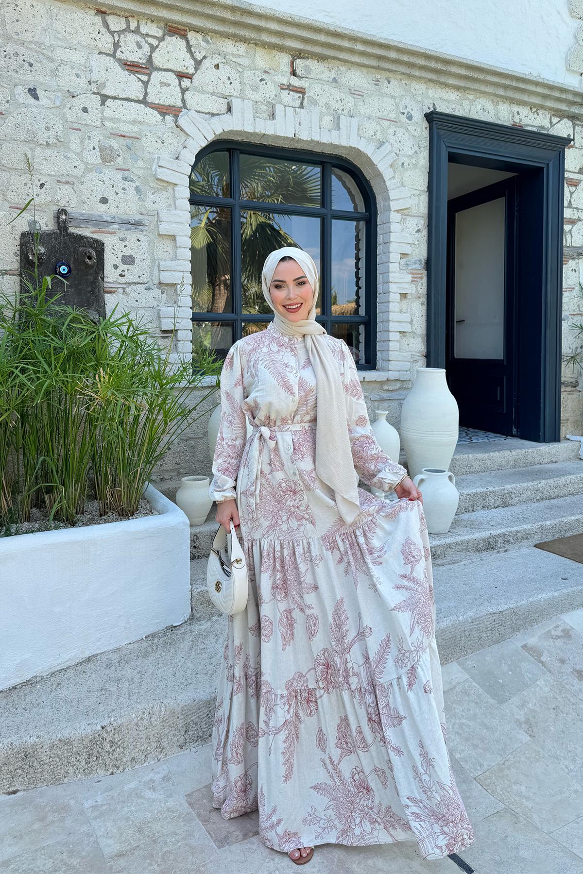 Daisy Pembe Keten Elbise