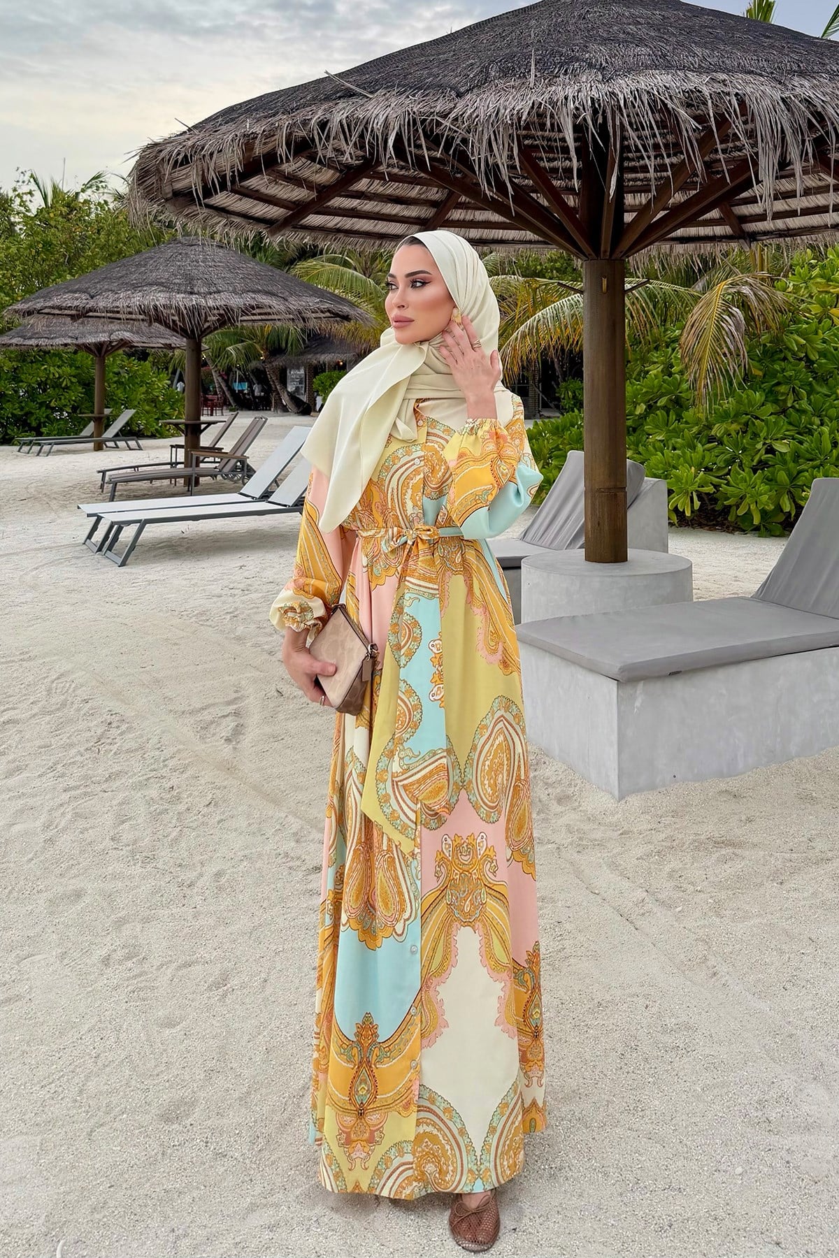 Leydi Krep Elbise-Gold