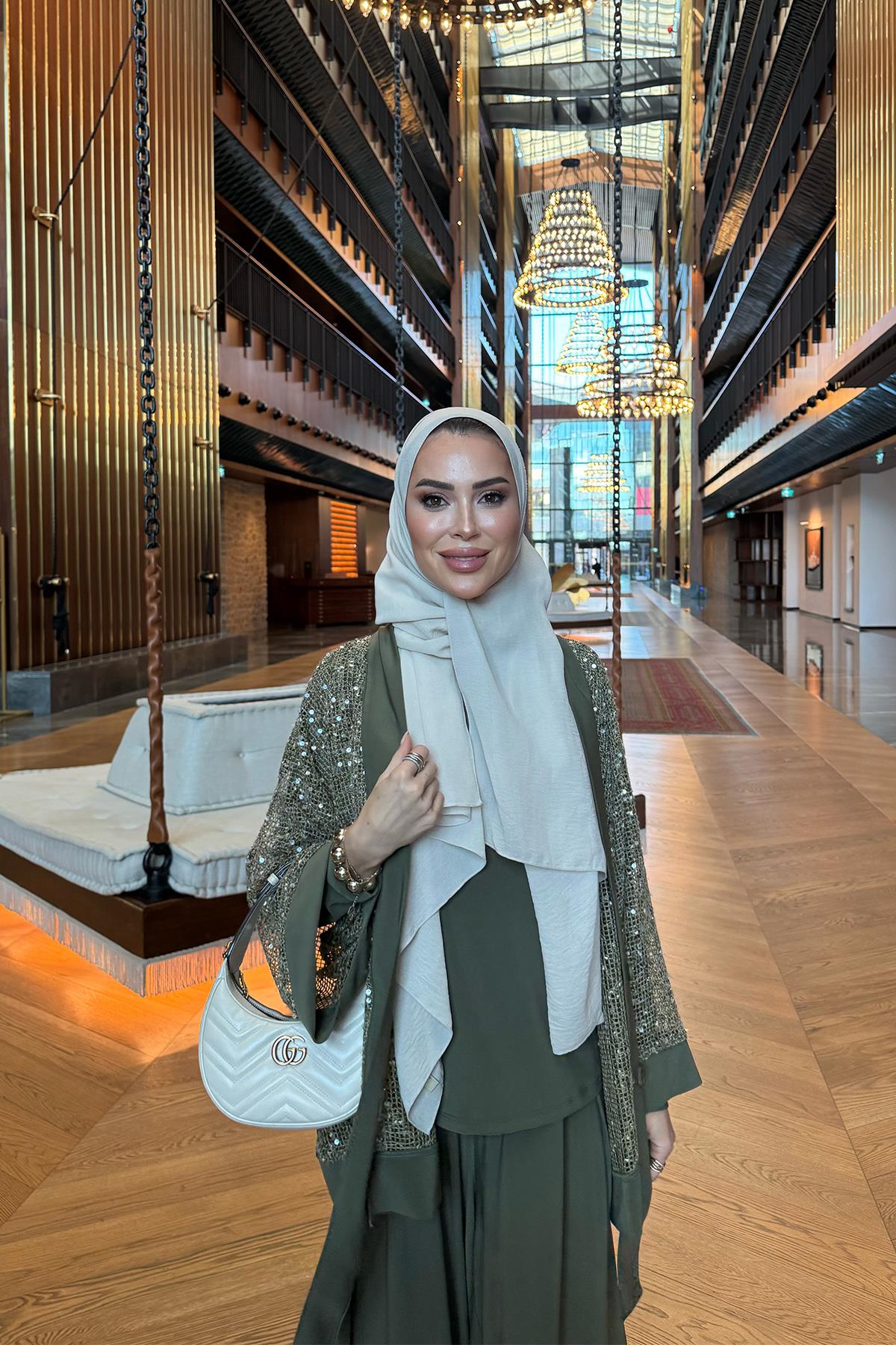 Payetli 3'lü Takım Haki