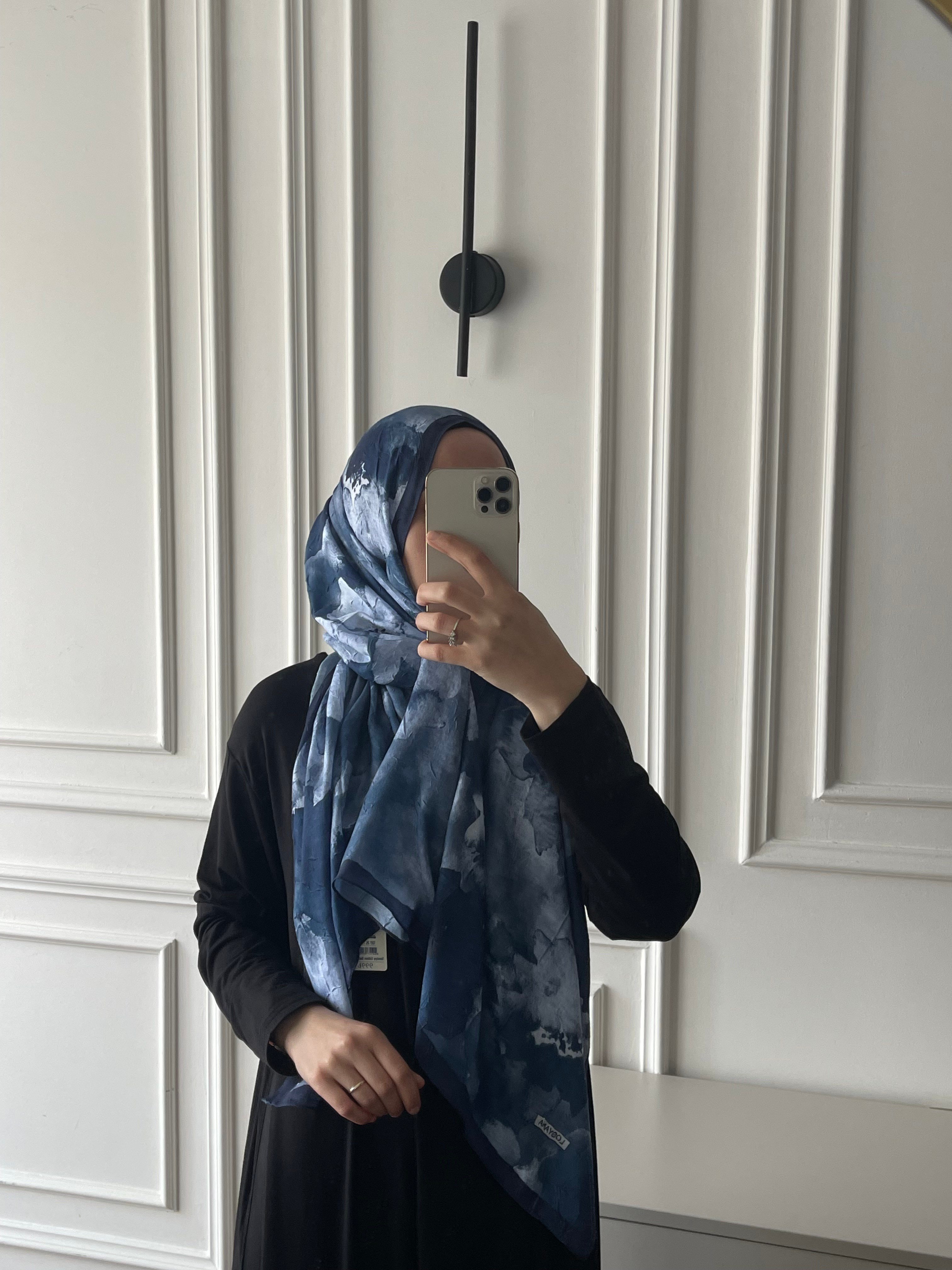 Çiçek Desen Bambu Jakar - İndigo