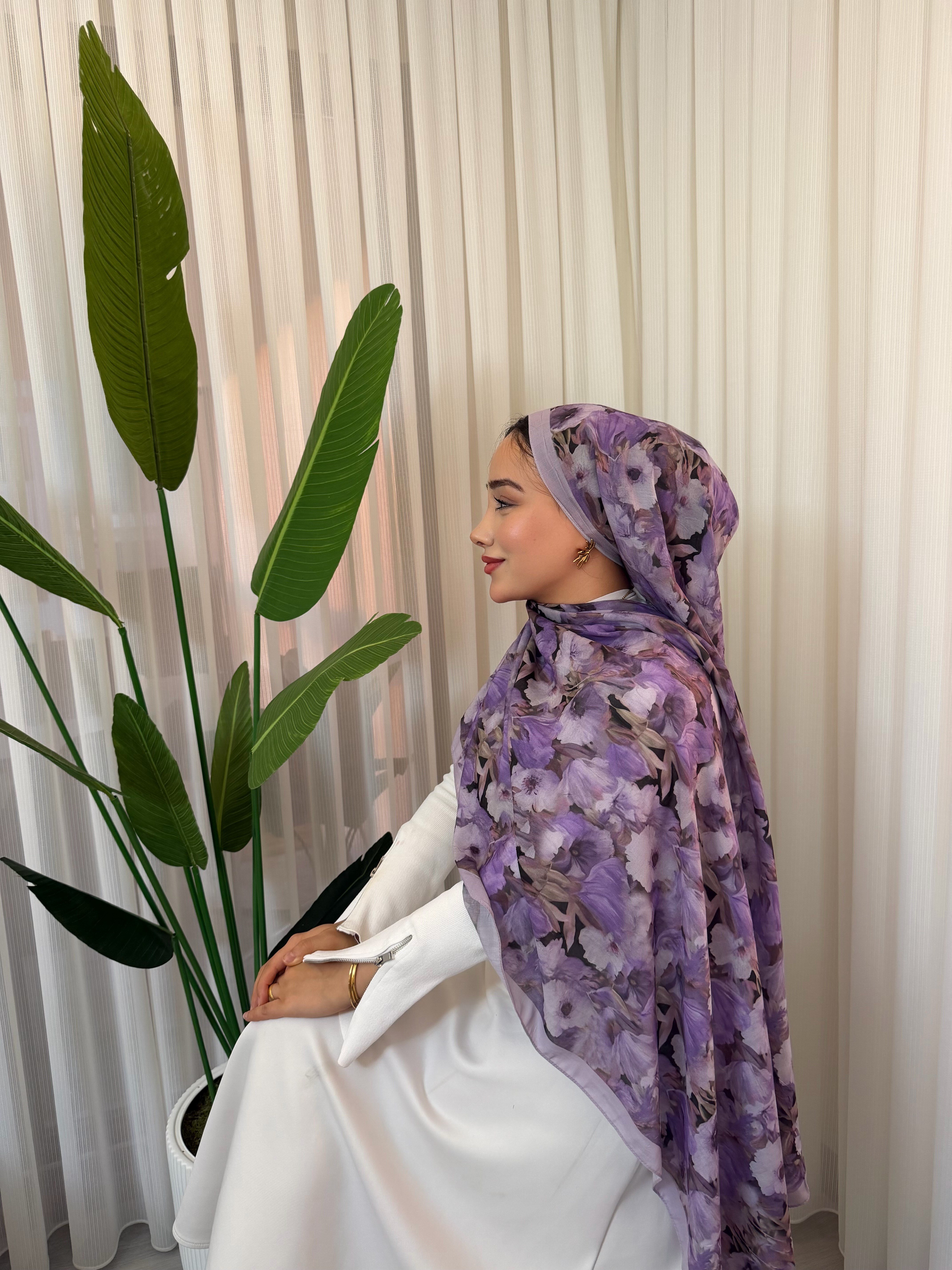 Çiçek Desen Bambu Jakar - Lavanta